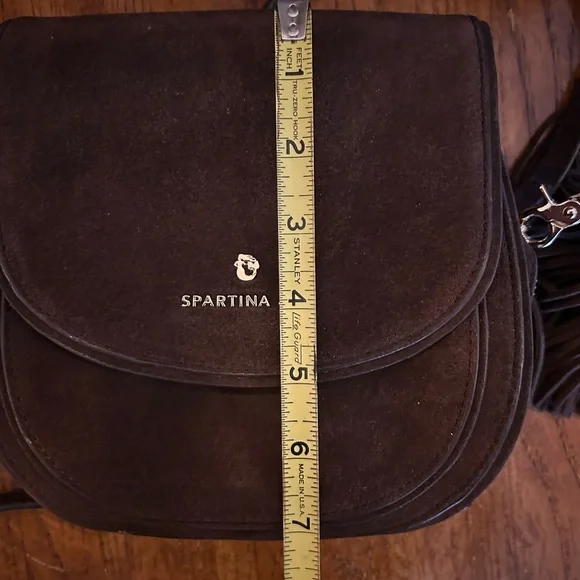 Spartina 449 Coffee Suede Saddle Crossbody Bag - Picture 14 of 15